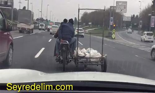 E5 Karayolunda motosiklet sürücüsü tehlike saçtı