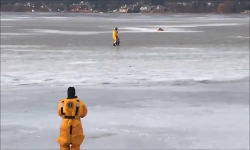 Donmuş Gölde Mahsur Kalan Köpeği Kurtaran Güzel İnsanlar