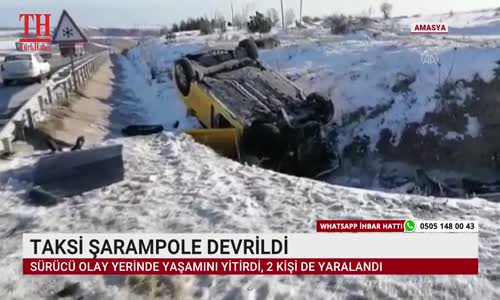 TAKSİ ŞARAMPOLE DEVRİLDİ 