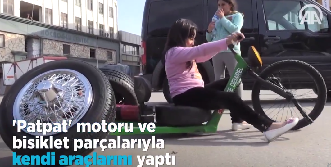 Patpat Motoru ve Bisiklet Parçalarıyla Kendi Araçlarını Yaptı