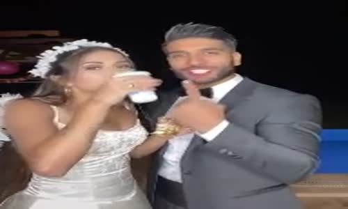 Düğünde Lahmacun Ayran Partisi Yapan Gelin ve Damat 