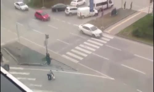 Köpeği Kucaklayıp Yolun Karşısına Geçiren İyi Kalpli Adam