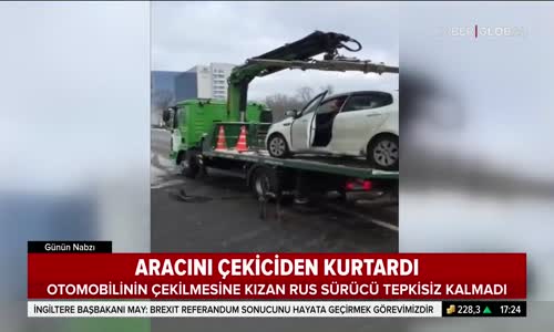 Arabasını Çekicinin Üzerinden Uçurarak Kaçıran Rus