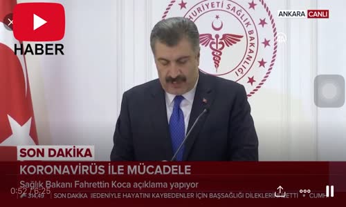 CORONA VİRÜS SON GELİŞME 98 VAKA 1 ÖLÜ BAKANIN KONUŞMASI FAHRETTİN KOCA CANLI YAYIN SON DAKİKA