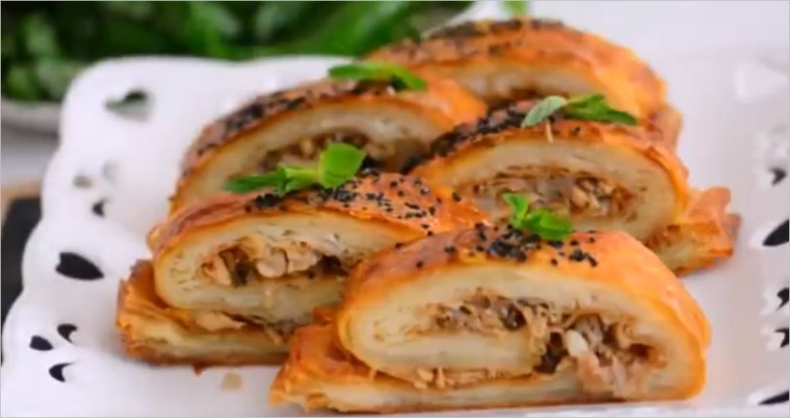  Tavuklu Cevizli Rulo Börek Tarifim