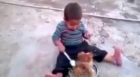 Yemeğini tavuklara kaptıran çocuğun mücadelesi