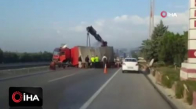 Bursa-İzmir yolunda tır yan yattı yol trafiğe kapandı